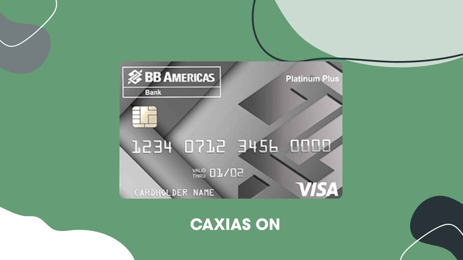 A digital display of the BB Americas Platinum Plus Credit Card centered on a green abstract background, showcasing the Visa logo and smart chip.
