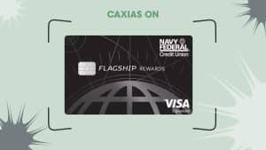 Image of the Navy Federal Credit Union Visa Signature® Flagship Travel Rewards Credit Card, featuring a sleek black design with a globe graphic, ideal for frequent travelers.