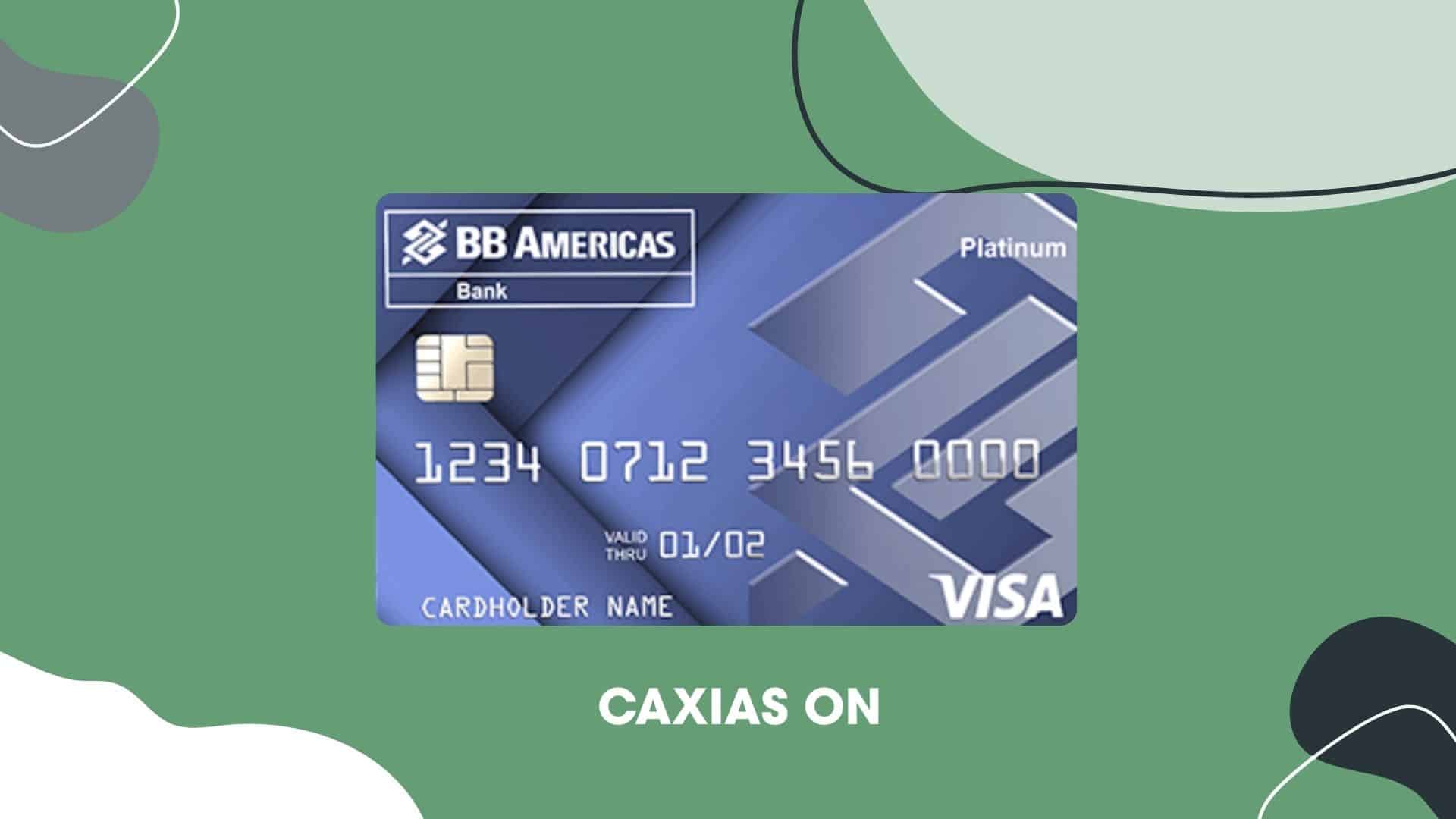 Blue BB Americas Platinum credit card with Visa logo, designed for international use, displayed against a green background with abstract shapes.